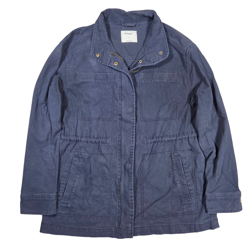 Old Navy Womens Navy Blue Utility Field Jacket S Cotton Blend Zip Snap Front